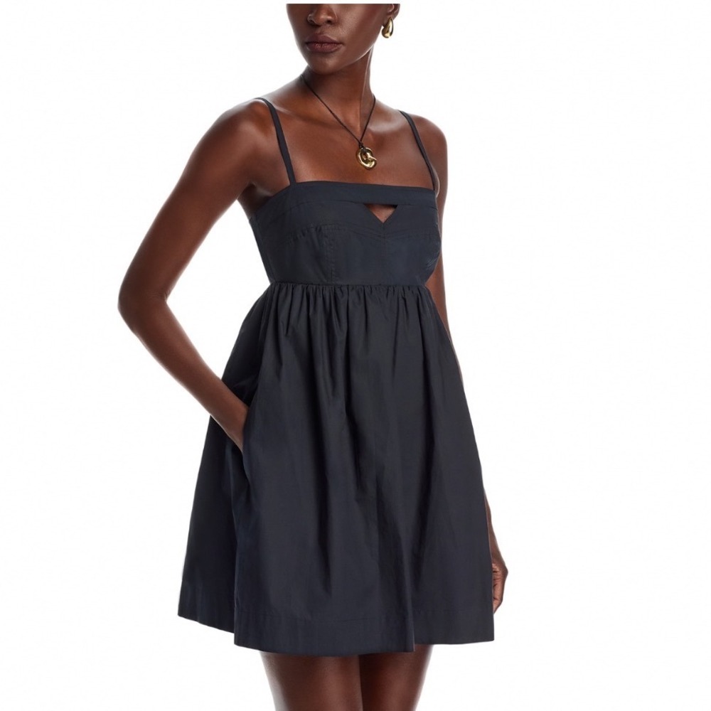 Steve Madden Meadow Poplin Mini Dress Black‎ Square Neck Keyhole Size Small - Picture 1 of 5